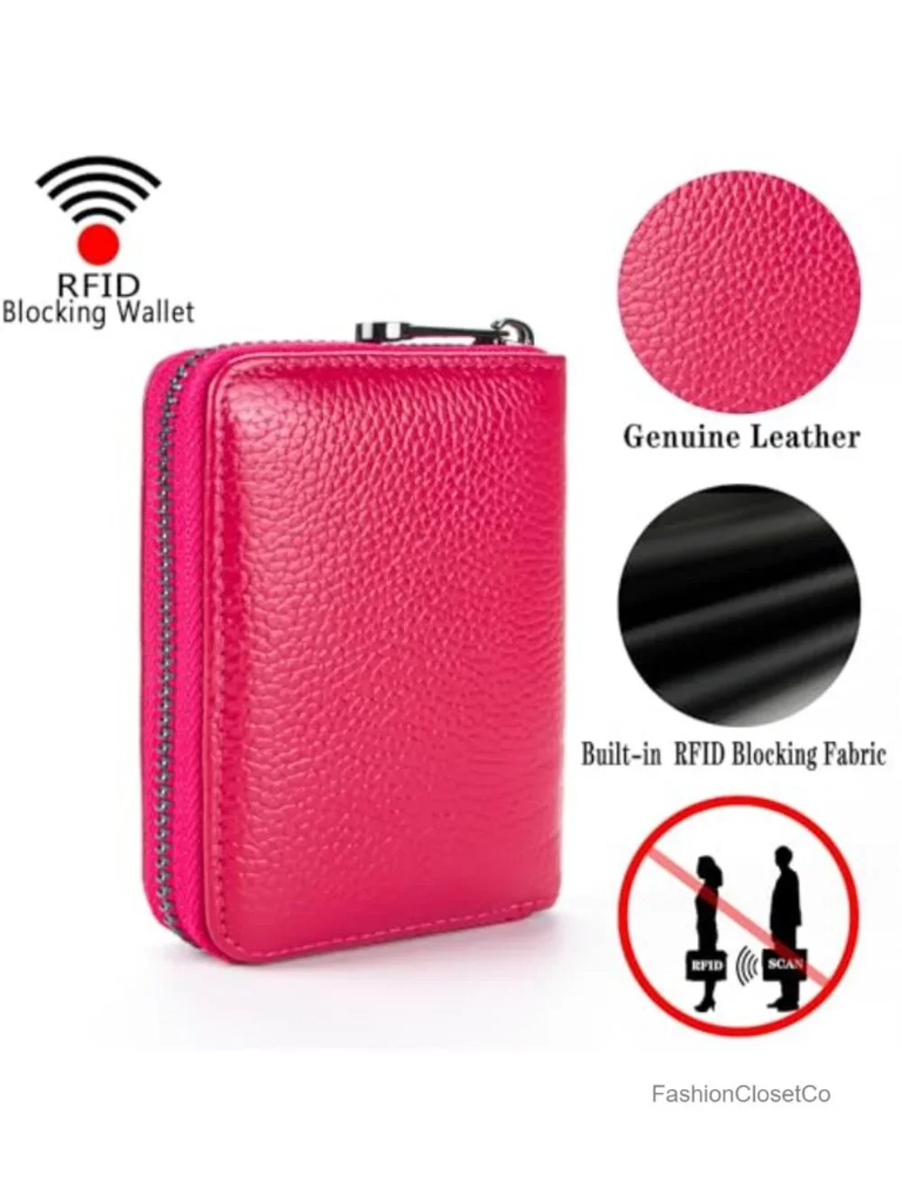 Genuine Leather RFID Blocking Credit Card Holder Zipper Wallet